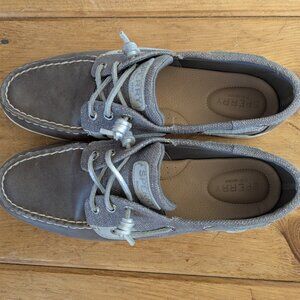 Sperry Top Sider Gray Suede /Metallic Leather Boat Shoes Women's 10M NWOT